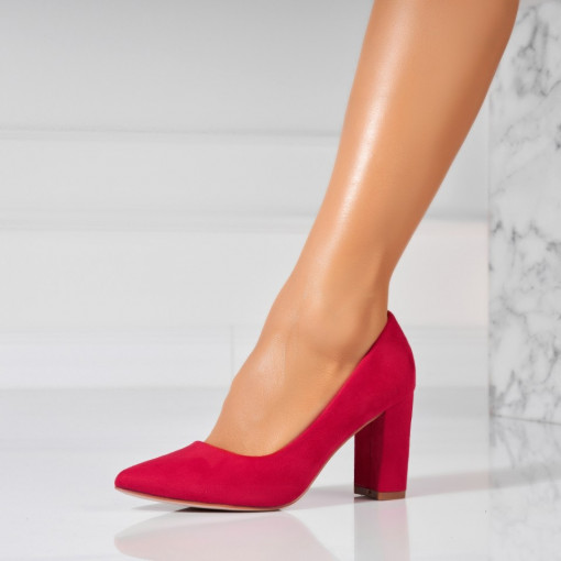 Pantofi dama cu toc Rosii din Piele Ecologica Intoarsa Oliwia - Img 2
