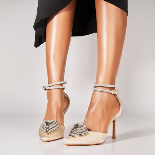 Pantofi dama stiletto Bej din Satin Azma - Img 3