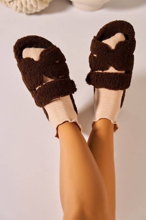 Papuci Dama Îmblăniți Textil Maro Daria - Img 2