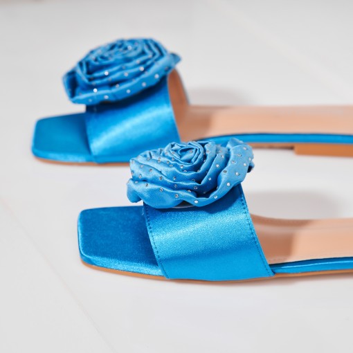 Papuci/Slapi Albastri din Satin Zaylea - Img 3