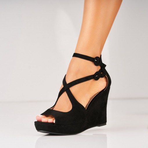 Sandale dama cu platforma Negre din Piele Ecologica Intoarsa Rayma - Img 3