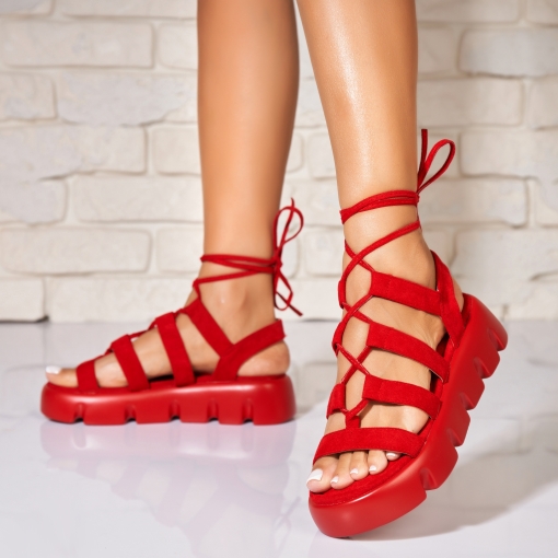 Sandale dama cu platforma Rosii din Piele Ecologica Intoarsa Riverly - Img 3