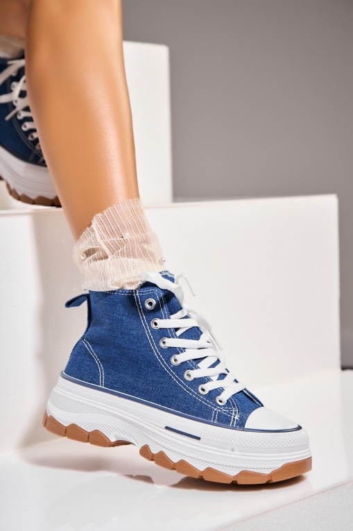 Sneakersi dama Textil Albastri Tessi - Img 3