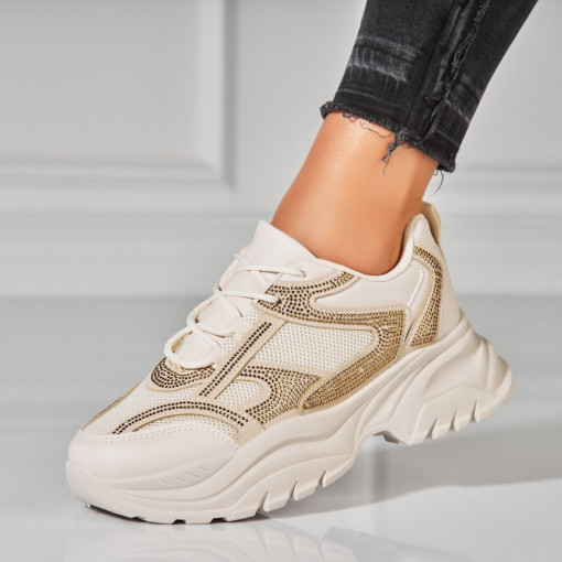 Adidasi Dama Bej din Piele Ecologica Ivana - Img 3