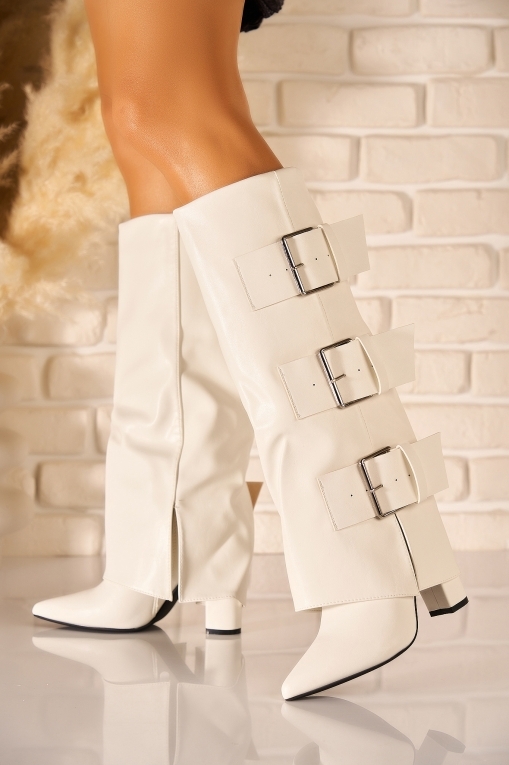 Cizme cu toc Piele Ecologica Alb Haidyn - Img 3