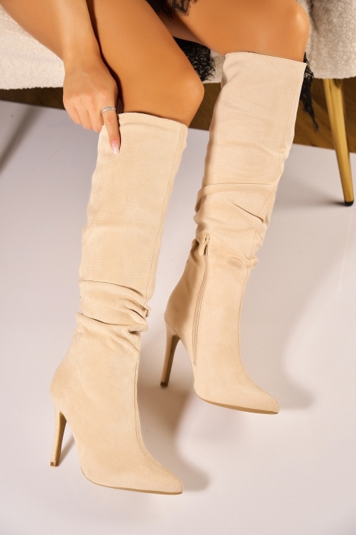 Cizme cu toc Piele Ecologica Intoarsa Bej Manry - Img 2