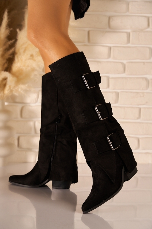 Cizme cu toc Piele Ecologica Intoarsa Negru Eleonore - Img 3