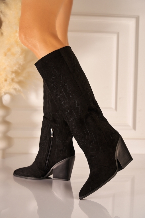 Cizme cu toc Piele Ecologica Intoarsa Negru Sayler - Img 3