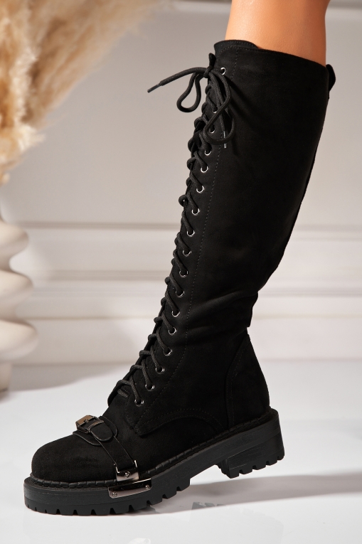 Cizme Dama Imblanite Negre din Piele Ecologica Intoarsa Sanari2 - Img 2