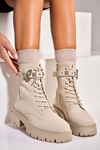 Ghete Dama Imblanite Bej din Piele Ecologica Tabacita Elvina - Img 3