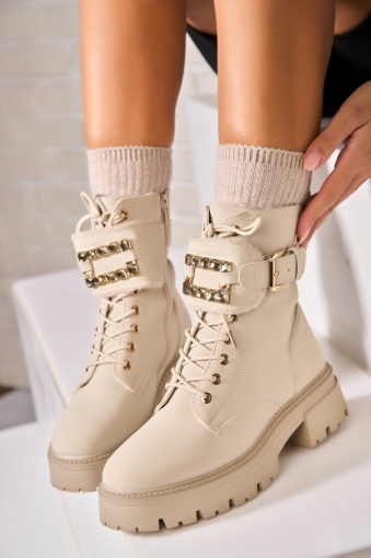 Ghete Dama Imblanite Bej din Piele Ecologica Tabacita Zaylei - Img 2