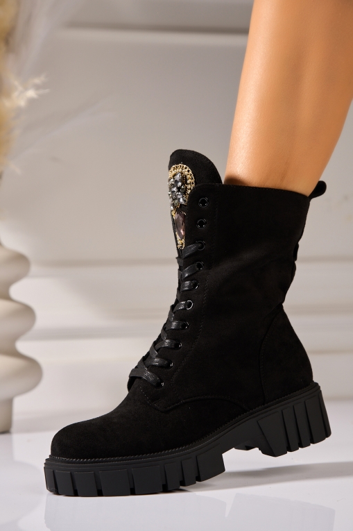 Ghete Dama Imblanite Negre din Piele Ecologica Intoarsa Liyana3 - Img 2