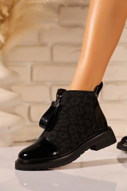 Ghete Dama Imblanite Negre din Piele Ecologica Intoarsa Robyn - Img 2