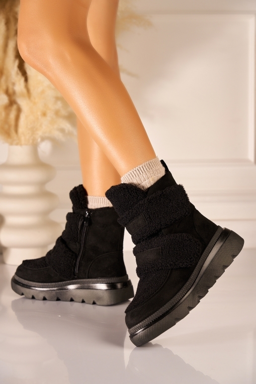 Ghete Dama Imblanite Negre din Piele Ecologica Intoarsa Samaya - Img 2