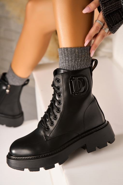 Ghete Dama Imblanite Negre din Piele Ecologica Madelina - Img 2