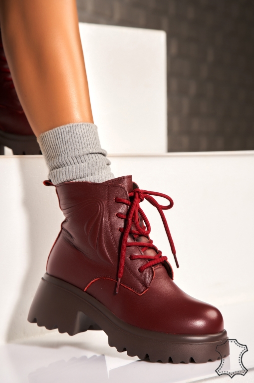 Ghete Piele Naturala dama Bordo Melena - Img 4