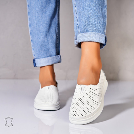 Mocasini dama Piele Naturala Albi Zyere - Img 2