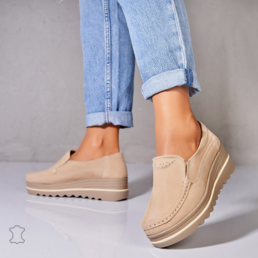 Mocasini dama Piele Naturala Intoarsa Bej Sulma - Img 2