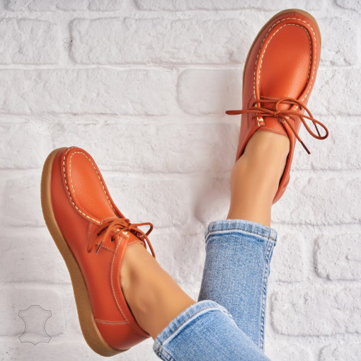 Mocasini dama Piele Naturala Portocalii Harla - Img 3