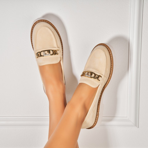 Pantofi dama casual Bej din Piele Ecologica Ajay - Img 2