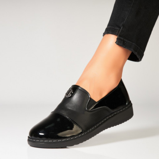 Pantofi dama casual Negri din Piele Ecologica Lacuita Gelela - Img 3