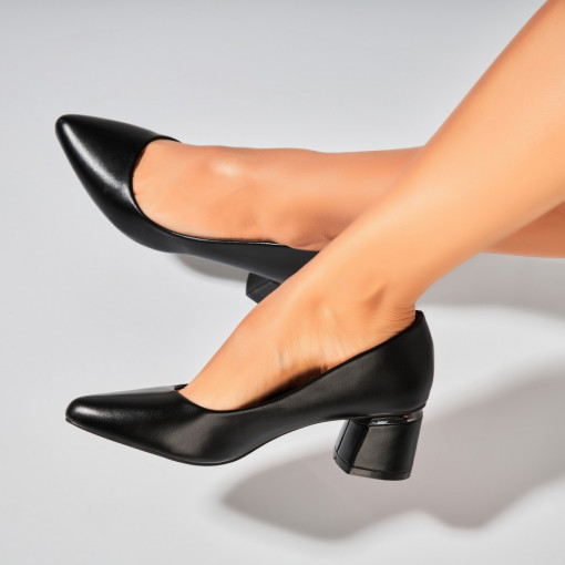 Pantofi dama cu toc Negri din Piele Ecologica Eniya - Img 3