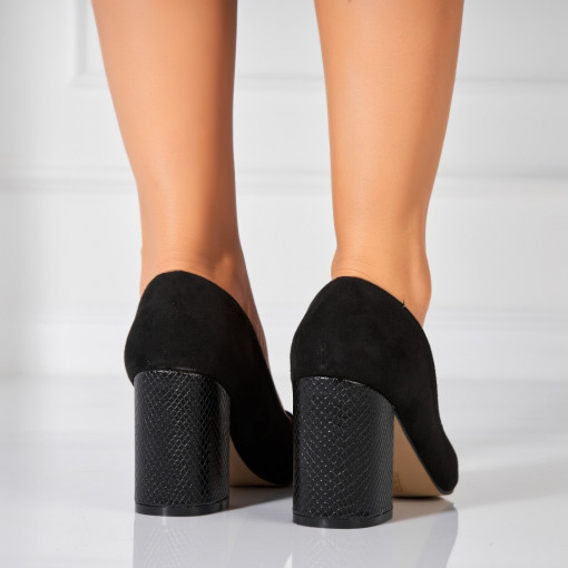 Pantofi dama cu toc Negri din Piele Ecologica Intoarsa Airis - Img 2