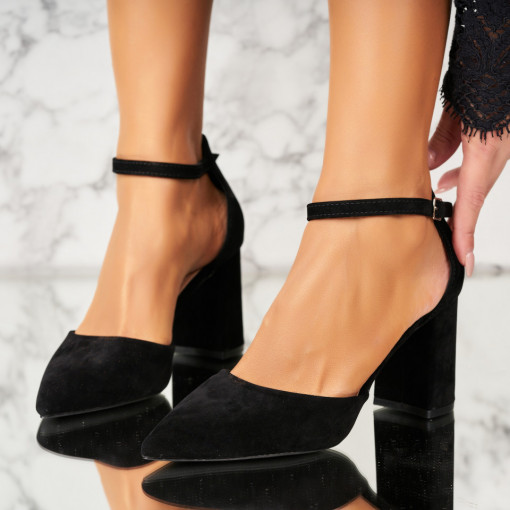 Pantofi dama cu toc Negri din Piele Ecologica Intoarsa Genevra2 - Img 2