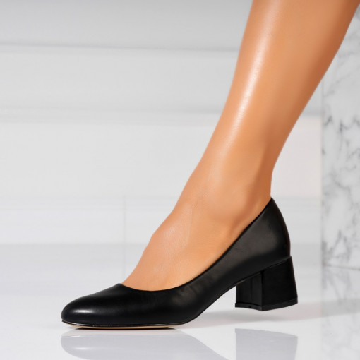 Pantofi dama cu toc Negri din Piele Ecologica Merina - Img 2