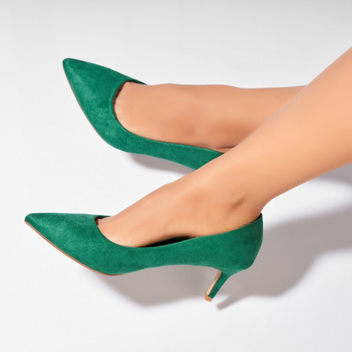 Pantofi dama cu toc Verzi din Piele Ecologica Intoarsa Ashor2 - Img 2