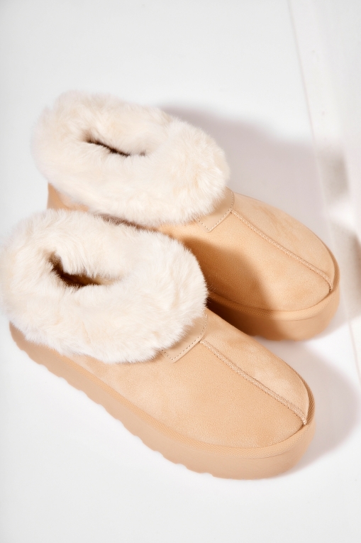 Papuci Îmblăniți Piele Ecologica Intoarsa Bej Serana - Img 3