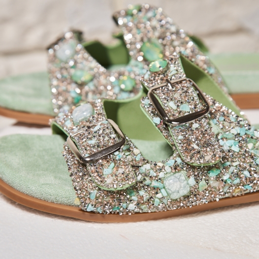 Papuci/Slapi Verzi din Piele Ecologica Intoarsa Naysa - Img 3