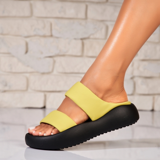 Papuci/Slapi Verzi din Piele Ecologica Sayda - Img 2