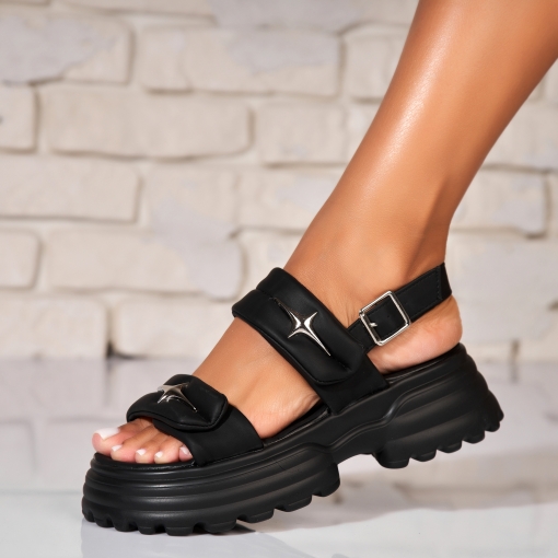 Sandale dama cu platforma Negre din Piele Ecologica Diany - Img 2