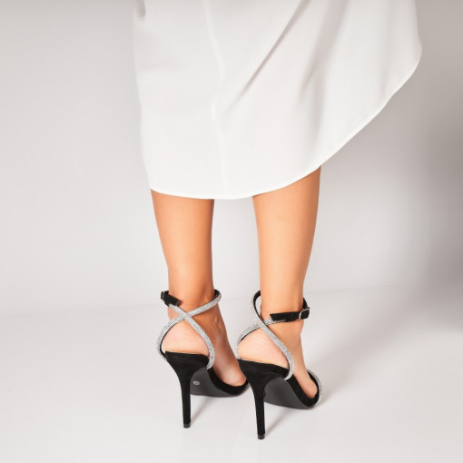 Sandale dama cu Toc Negre din Piele Ecologica Intoarsa Atnosya - Img 2