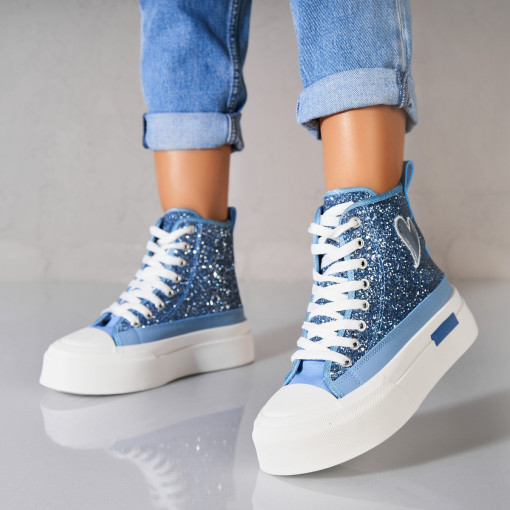 Sneakersi dama Glitter Albastri Habibi - Img 2