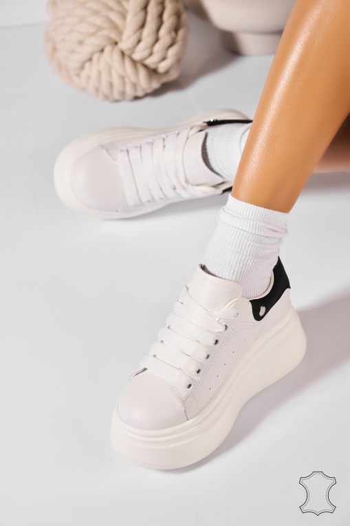 Adidasi Piele Naturala Albi Hermione - Img 2