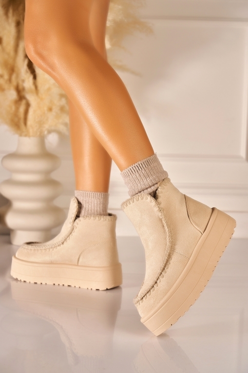 Cizme Dama Imblanite Bej din Piele Ecologica Intoarsa Izzumi - Img 1