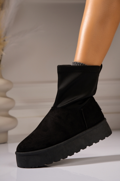 Cizme Dama Imblanite Negre din Piele Ecologica Intoarsa Anjela - Img 2