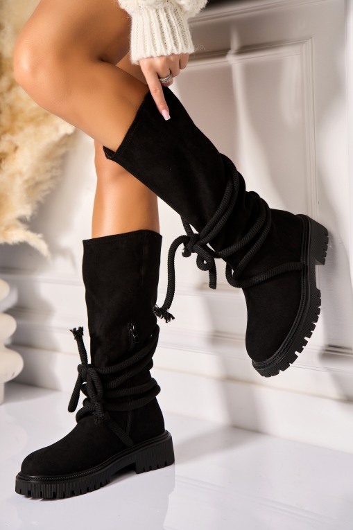 Cizme Dama Imblanite Negre din Piele Ecologica Intoarsa Haily - Img 3