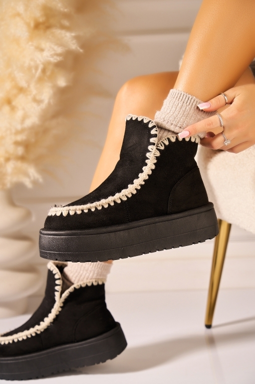 Cizme Dama Imblanite Negre din Piele Ecologica Intoarsa Izzumi - Img 3