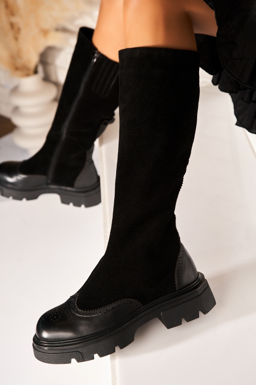 Cizme Dama Imblanite Negre din Piele Ecologica Intoarsa Nakoda - Img 4