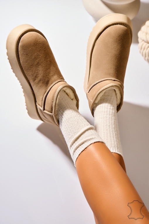 Cizme Piele Naturala Intoarsa dama Kaki Anica - Img 4