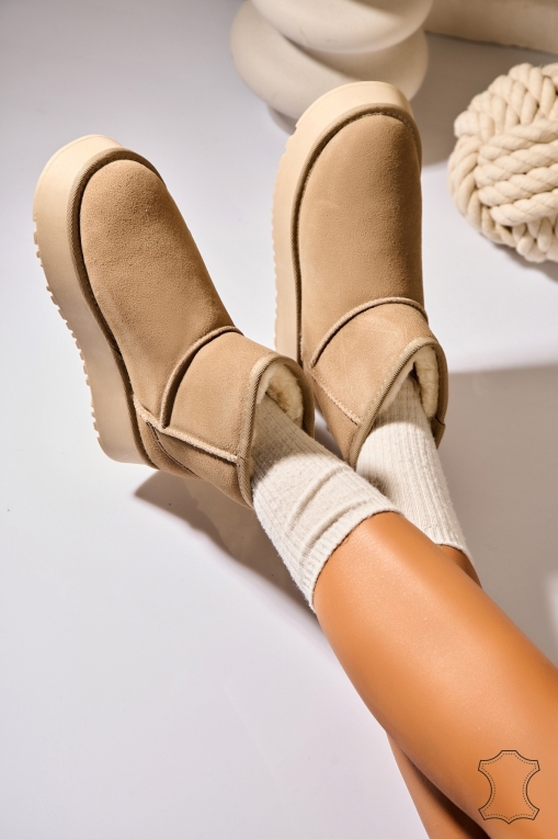 Cizme Piele Naturala Intoarsa dama Kaki Driana - Img 2