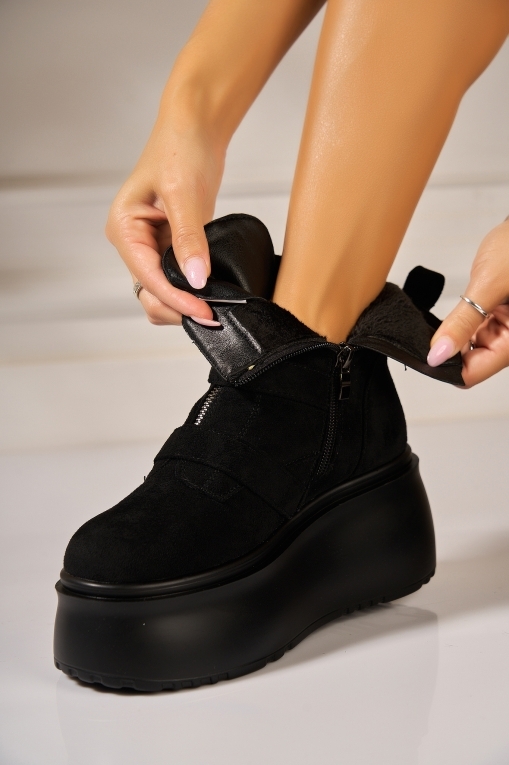 Ghete dama cu platforma Negre din Piele Ecologica Intoarsa Vaylin2 - Img 3