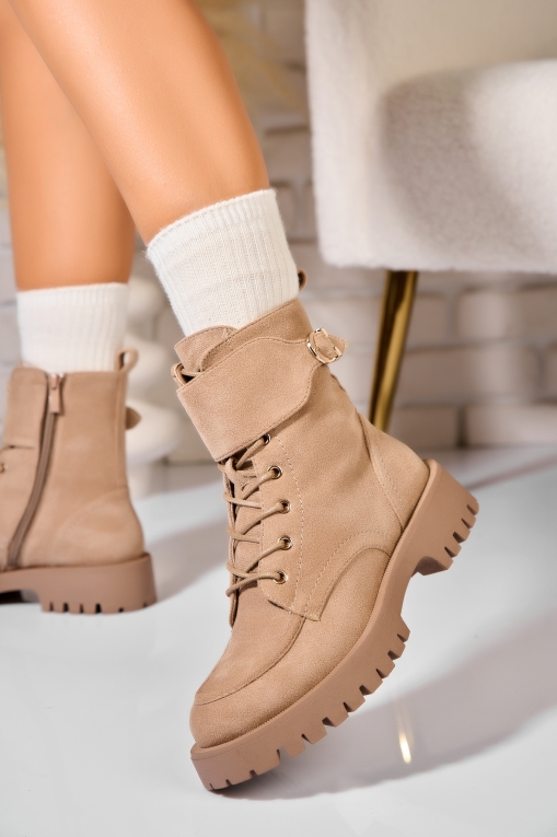 Ghete Dama Imblanite Kaki din Piele Ecologica Intoarsa Torrie - Img 2