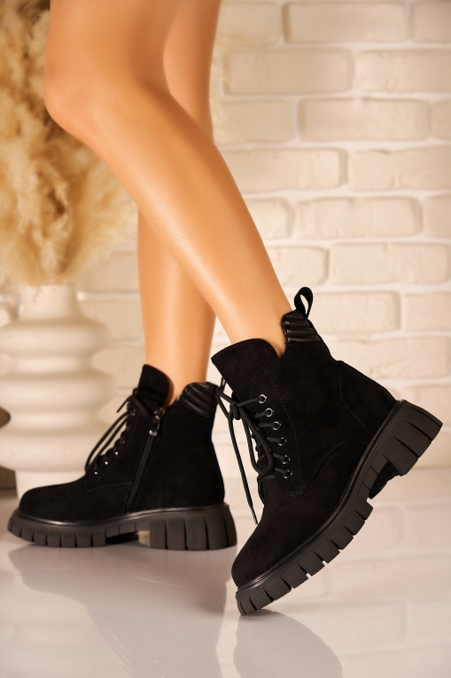 Ghete Dama Imblanite Negre din Piele Ecologica Intoarsa Kyomi2 - Img 1