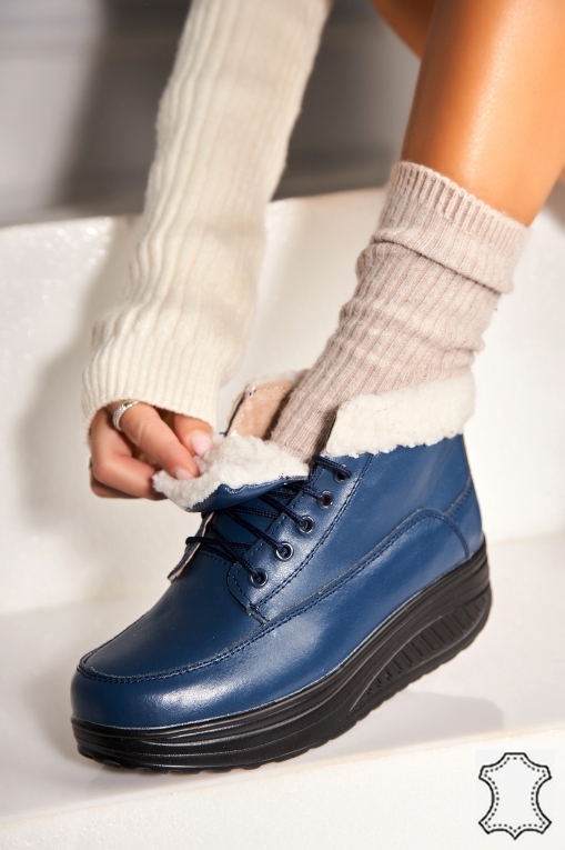 Ghete Piele Naturala dama Bleumarin Leiani - Img 2