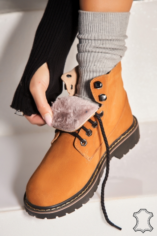 Ghete Piele Naturala Intoarsa dama Camel Nolyn - Img 3