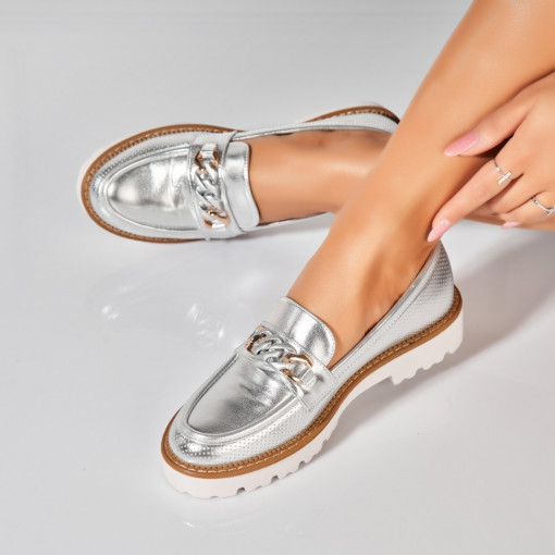 Pantofi dama casual Argintii din Piele Ecologica Kamari - Img 2